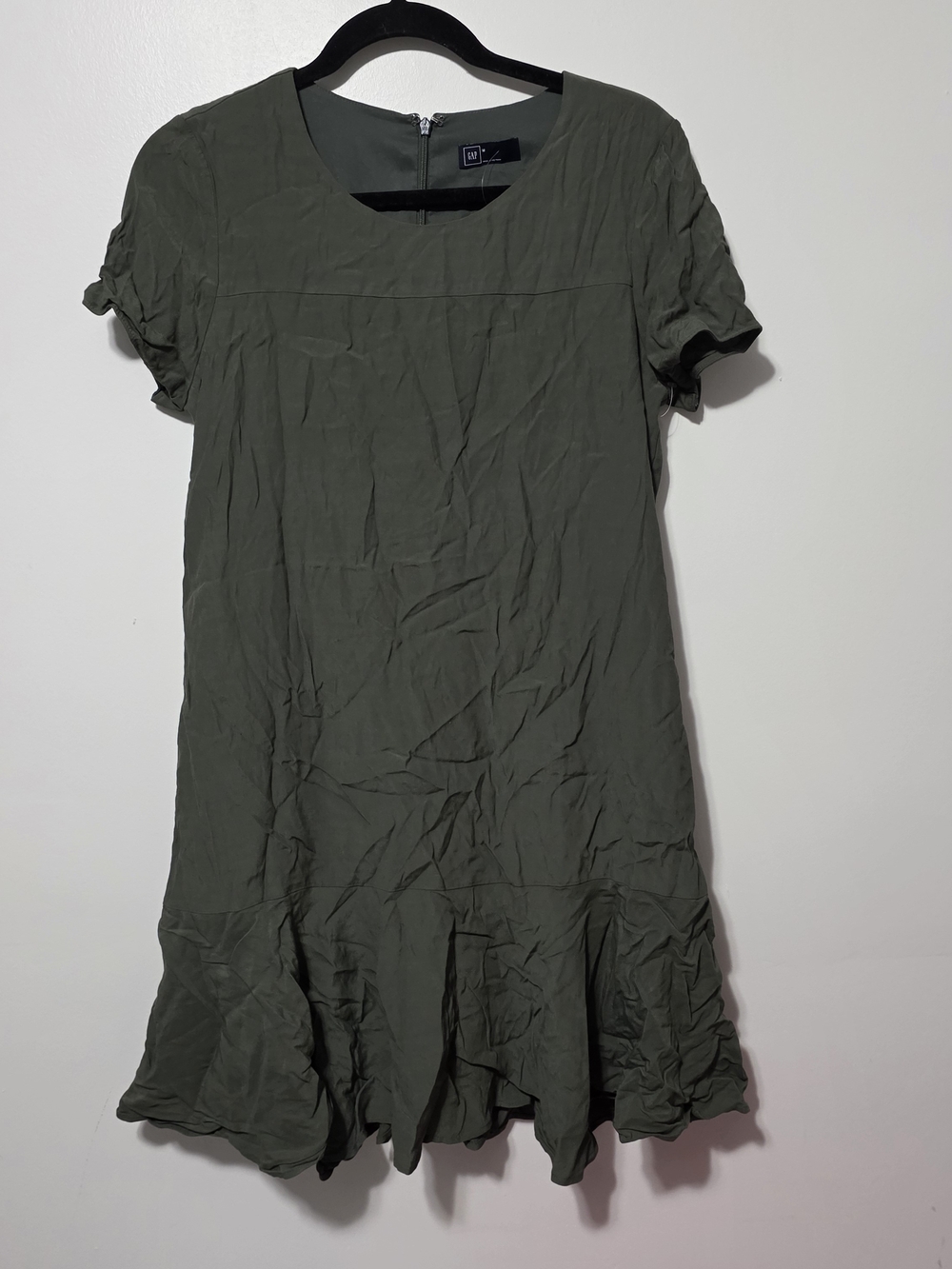 GAP Olive Short-Sleeve Ruffle Hem Mini Dress